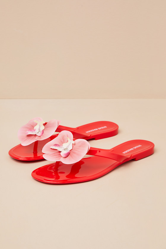 Poppyseed Red Floral Jelly Thong Sandals 2