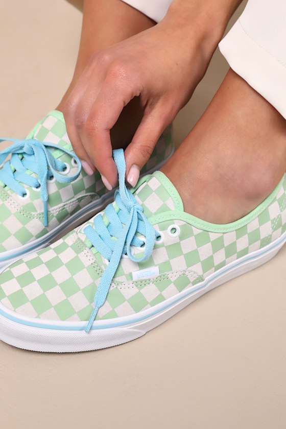 Authentic Checkerboard Pistachio Green Lace-Up Sneakers 1