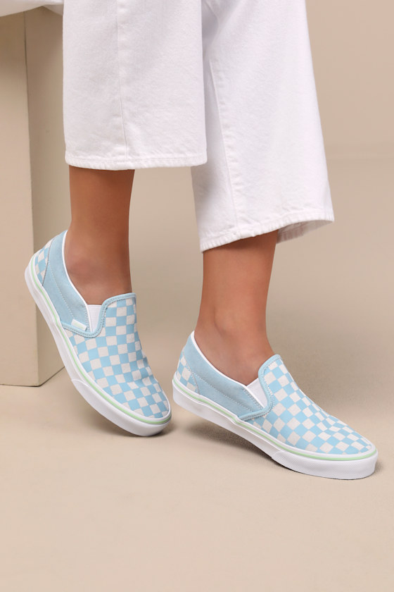 Vans Classic Crystal Blue Checkerboard Slip-on Sneakers