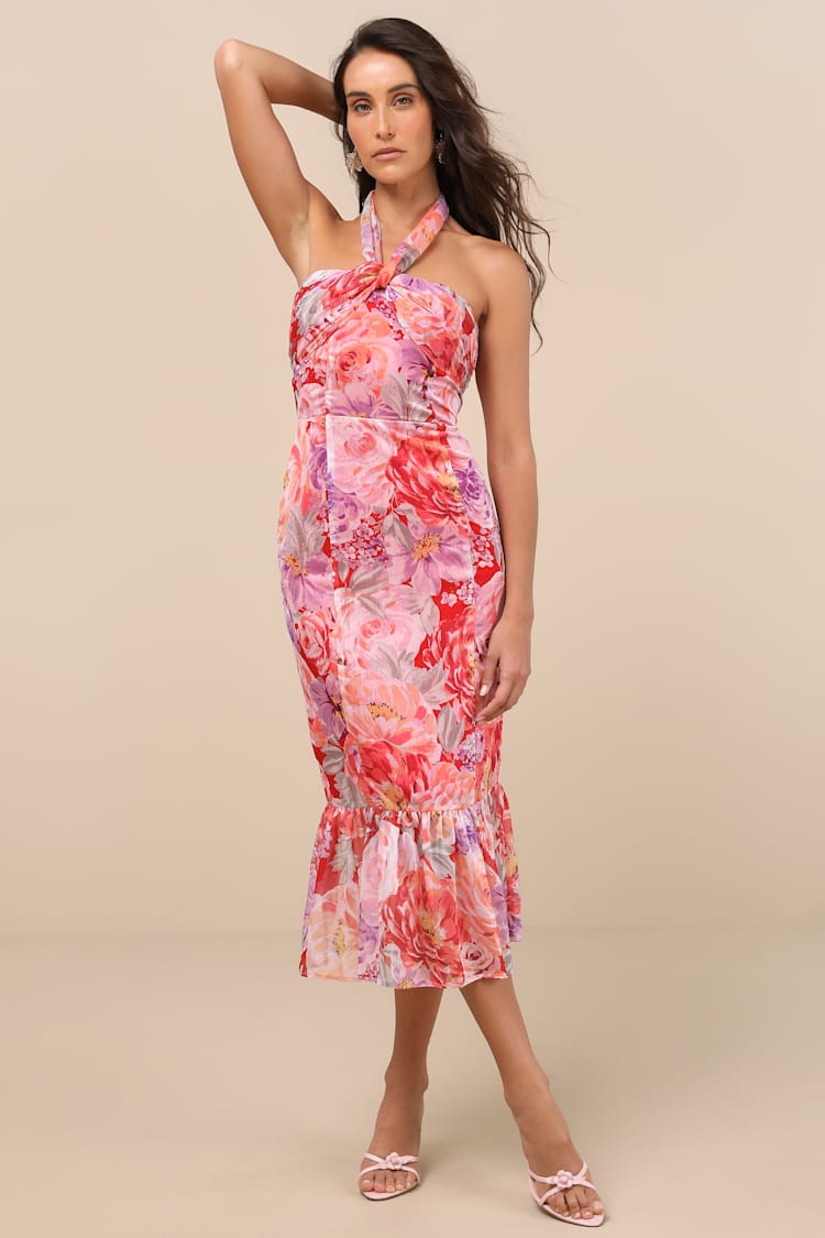 strapless open back dress Burgundy Pink Floral Jacquard Short A Line Dress main image 0