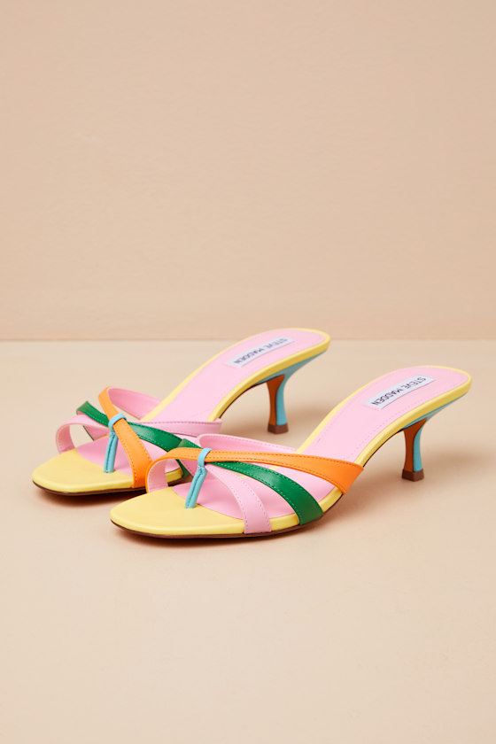 Steve Madden Cary Multi Leather Strappy High Heel Slide Sandals In Yellow