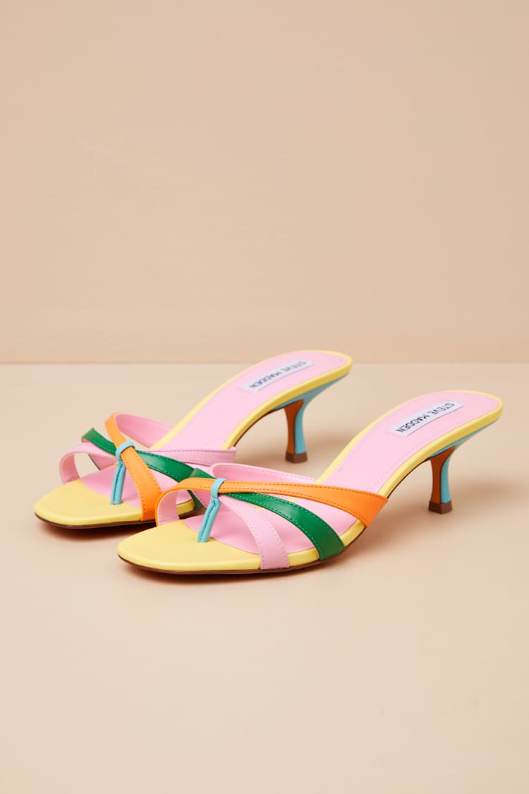 Cary Multi Leather Strappy High Heel Slide Sandals