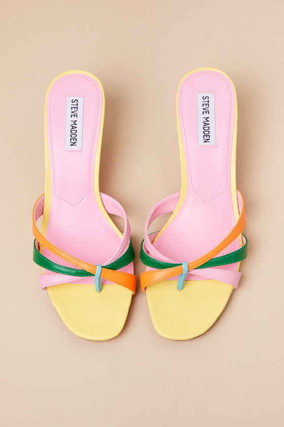 Steve Madden Cary Multi Leather Strappy High Heel Slide Sandals In Yellow