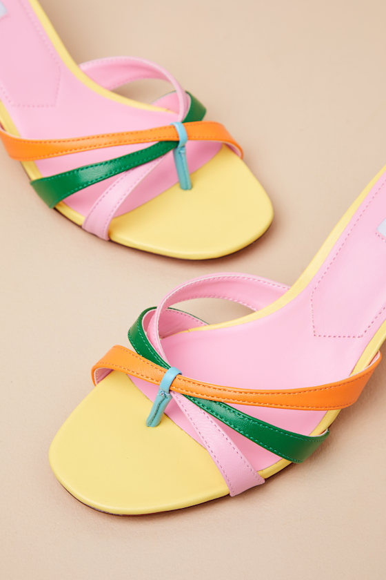 Steve Madden Cary Multi Leather Strappy High Heel Slide Sandals In Yellow