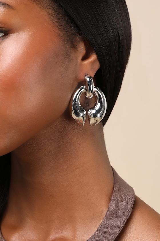 Hania Silver Chunky Door Knocker Earrings 5