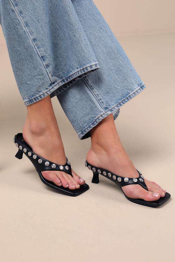 Lulus Brenley Black Studded High Heel Thong Sandals