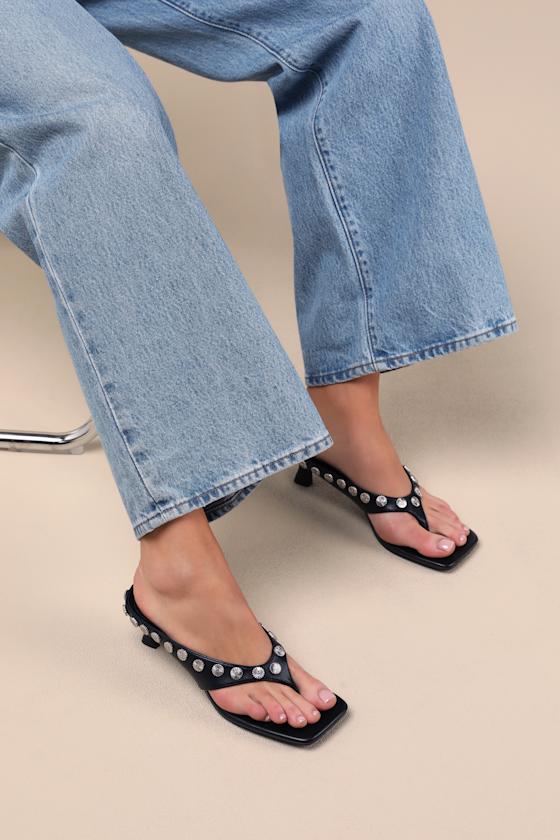 Lulus Brenley Black Studded High Heel Thong Sandals