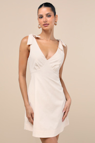Gabriella Cream Tie-Strap Mini Dress 1