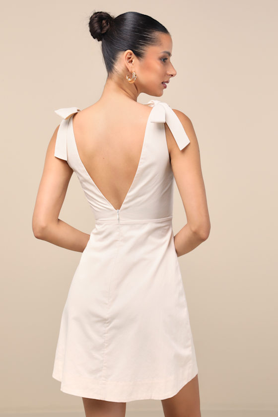 Lulus Gabriella Cream Tie-strap Mini Dress In White