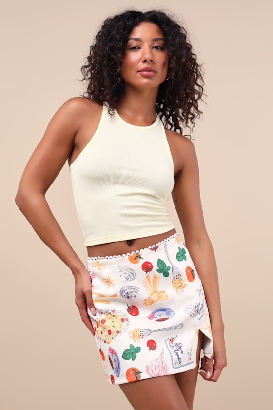 Lulus Adelma White Multi Print Mini Skirt