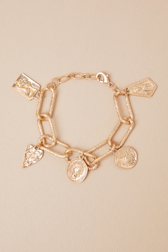 LULUS RAYZEL GOLD CHAIN LINK CHARM BRACELET