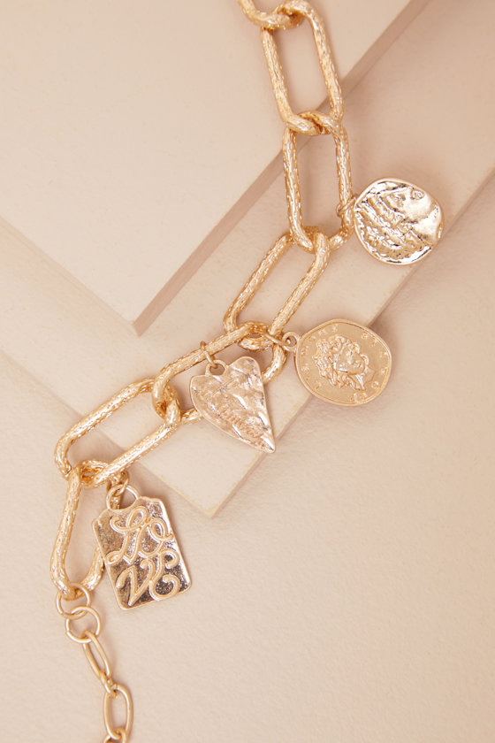 LULUS RAYZEL GOLD CHAIN LINK CHARM BRACELET