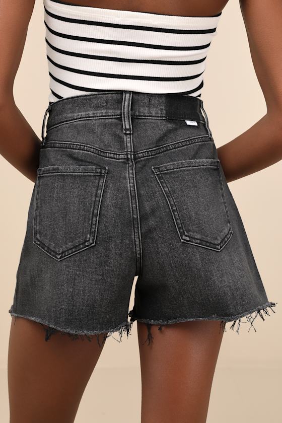 DAZE DENIM THE KNOCKOUT WASHED BLACK RAW HEM DENIM SHORTS 
