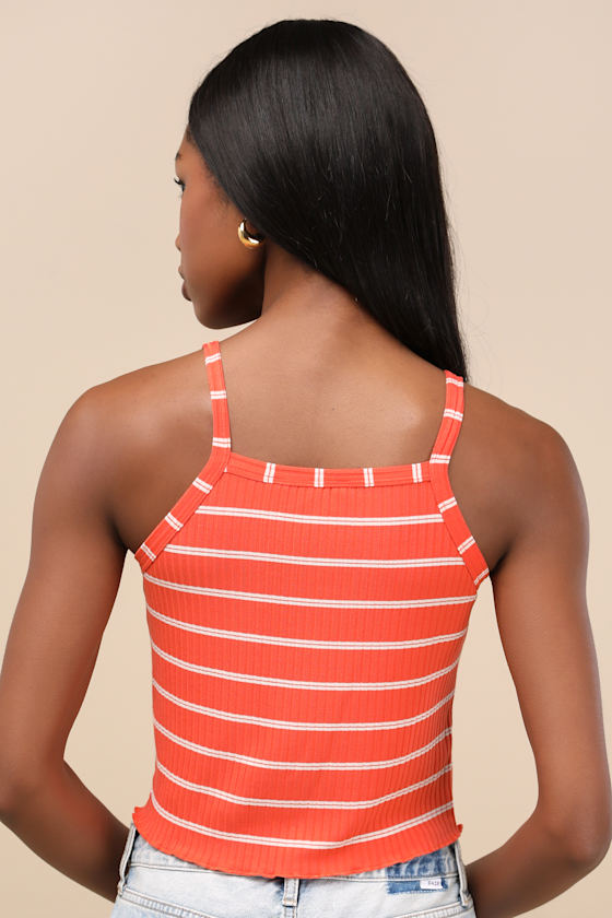 Roxy Cool Sunsetz Red Orange Striped Ribbed Tank Top In Red Orange