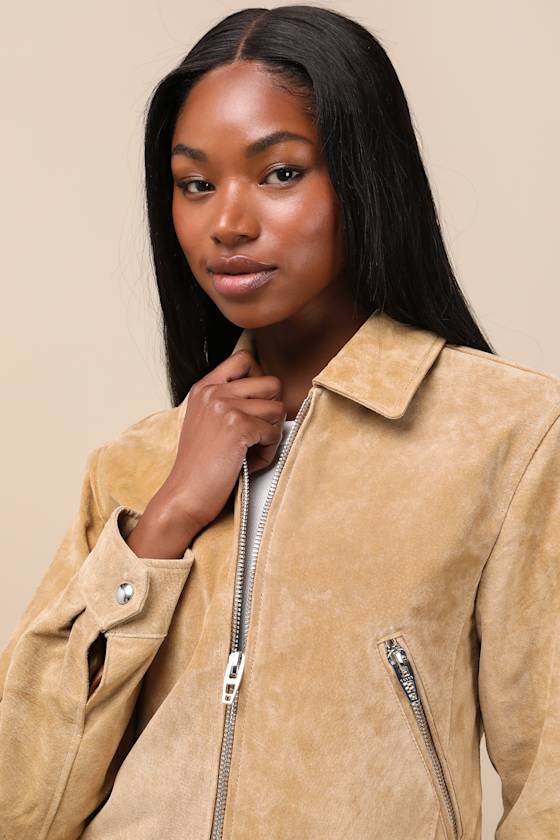 BLANKNYC ISIDORA TAN SUEDE LEATHER CROPPED JACKET 