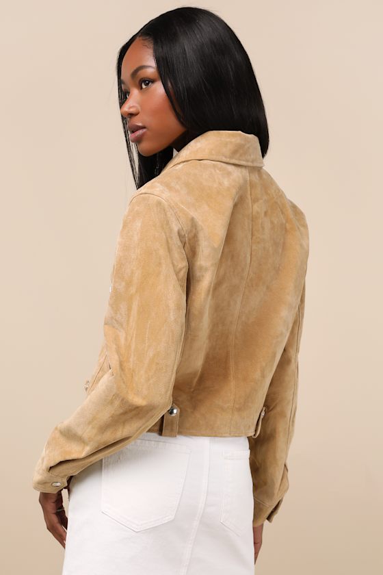 BLANKNYC ISIDORA TAN SUEDE LEATHER CROPPED JACKET 