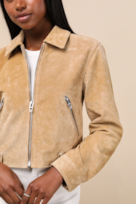 Isidora Tan Suede Leather Cropped Jacket 6