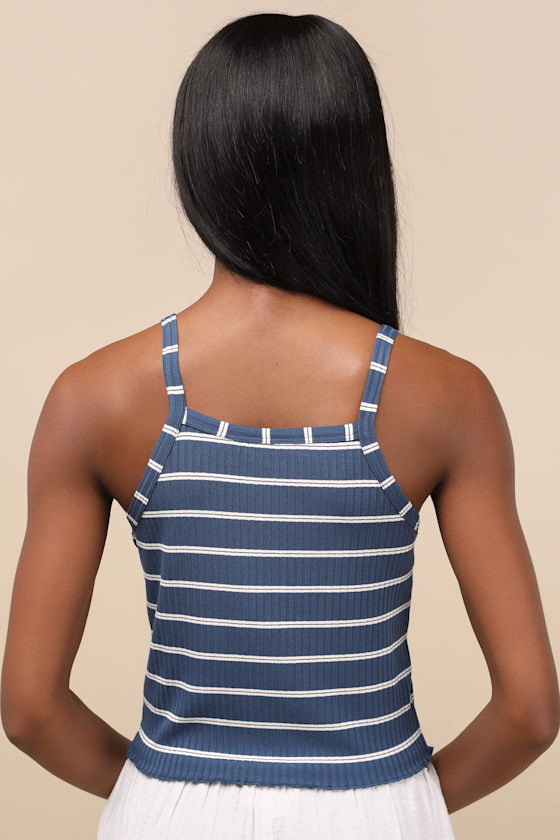 Roxy Cool Sunsetz Dark Slate Blue Striped Ribbed Tank Top In Slate Blue