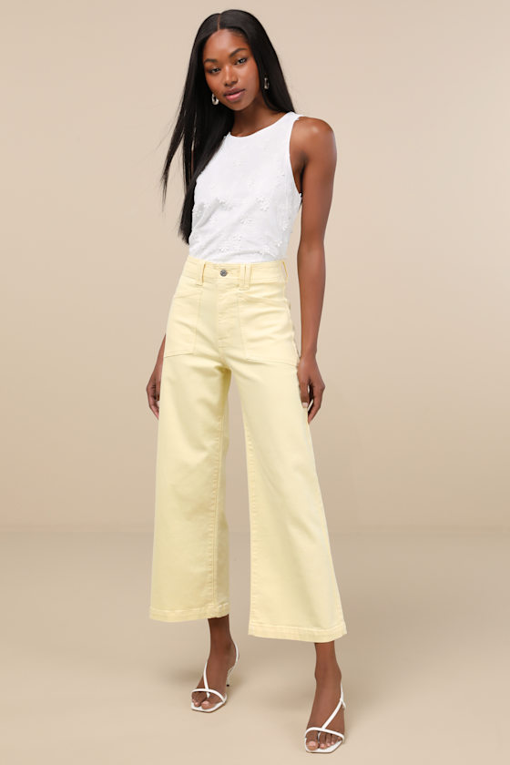 DAZE DENIM VALLEY GIRL LIGHT YELLOW WIDE-LEG DENIM JEANS