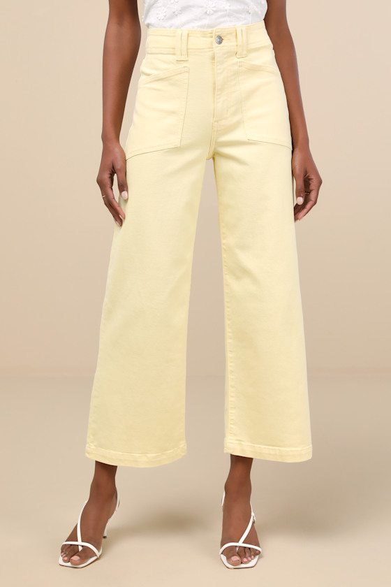 DAZE DENIM VALLEY GIRL LIGHT YELLOW WIDE-LEG DENIM JEANS