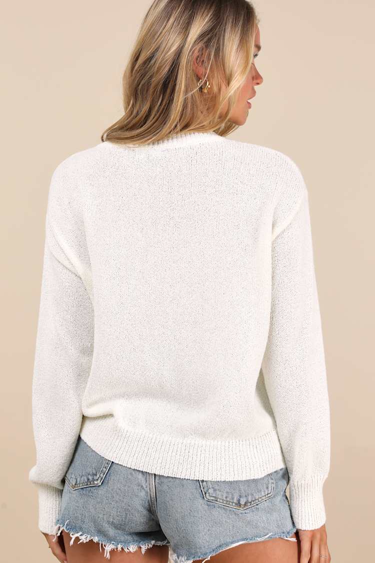 Sofija Ivory American Flag Knit Crew Neck Pullover Sweater
