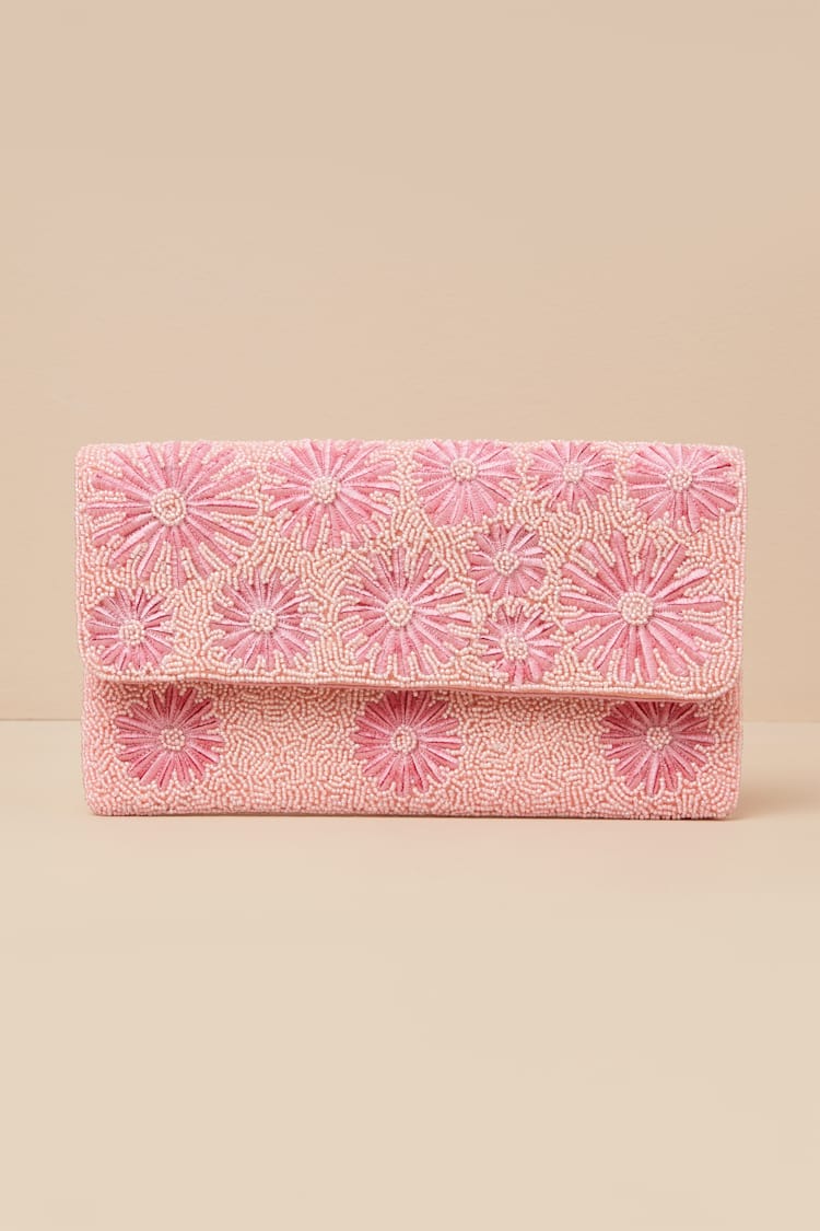 Exclusive Presence Pink Beaded Floral Clutch