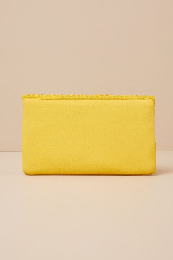 Lulus Exclusive Presence Yellow Beaded Floral Clutch In Yellow