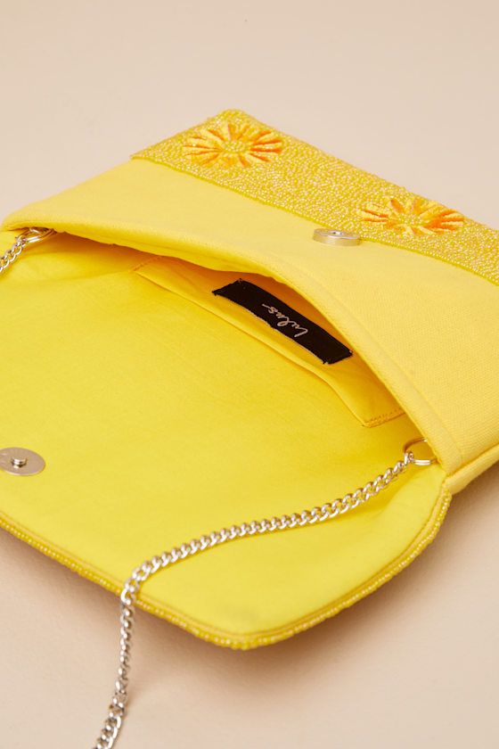 Lulus Exclusive Presence Yellow Beaded Floral Clutch In Yellow
