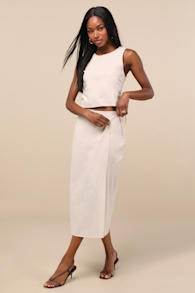 Aubin Light Beige Column Wrap Midi Skirt 1