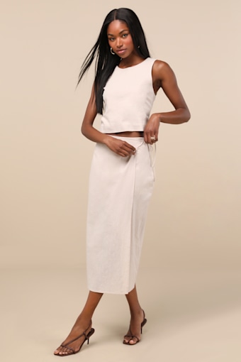 Aubin Light Beige Column Wrap Midi Skirt 1