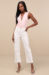 Sundaze White Raw Hem Cropped Denim Jeans 1
