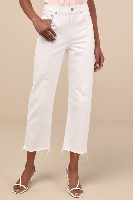 Daze Denim Sundaze White Raw Hem Cropped Denim Jeans In White