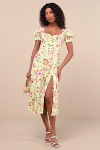 Parisian Picnic Green Floral Jacquard Puff Sleeve Midi Dress 2