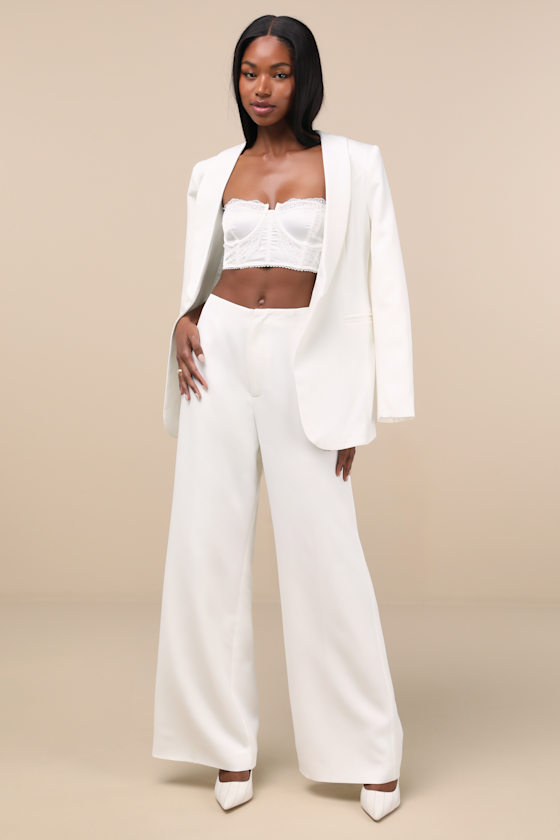 Elliatt Florence Ivory High-rise Wide-leg Trousers In Ivory