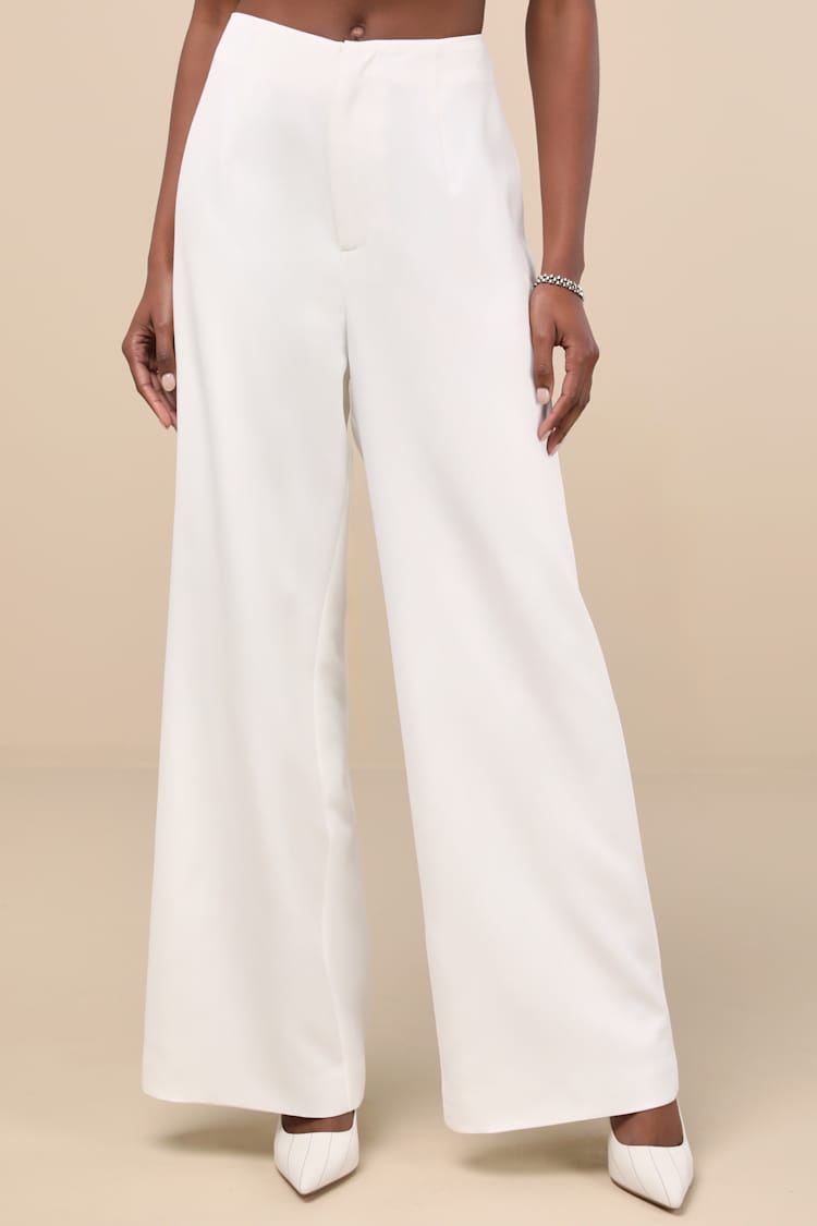 Florence Ivory High-Rise Wide-Leg Trousers