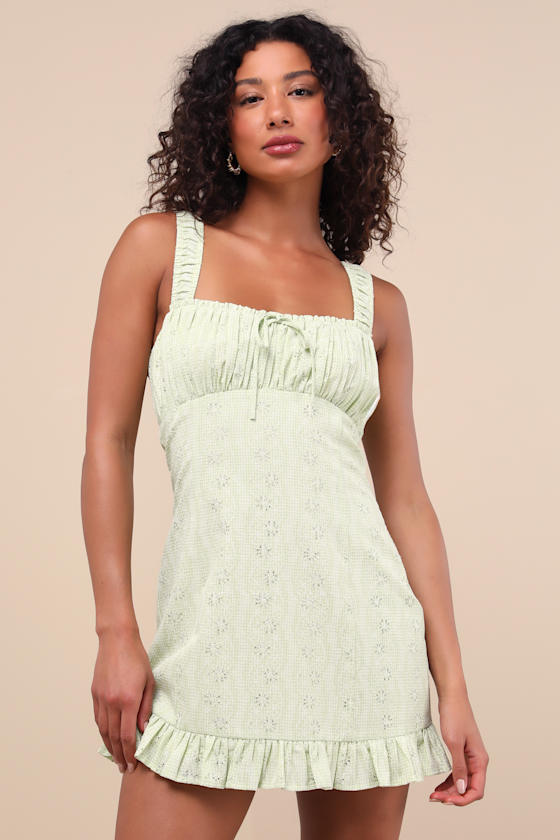 Lulus Naina Light Green Embroidered Sleeveless Mini Dress