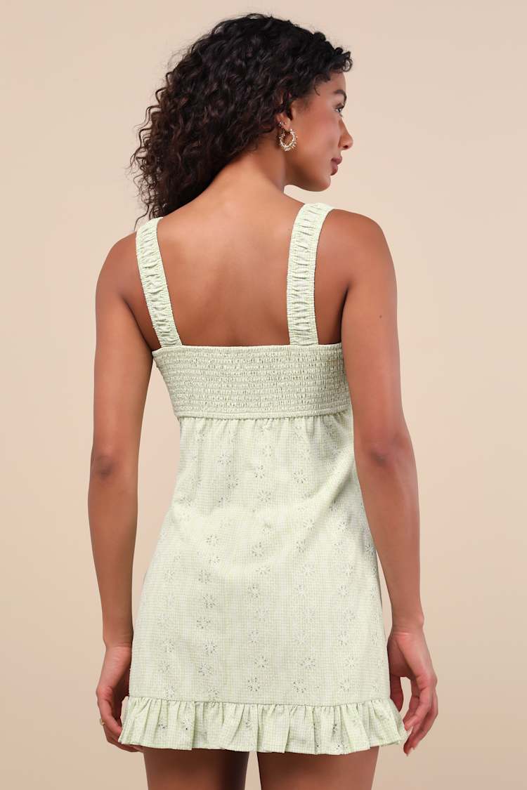 Lulus | Green Embroidered Sleeveless Mini Dress | Womens | X-Small (Available in L, XL) | 100% Polyester