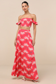 Trancoso Coral Floral Print Two-Piece Maxi Dress