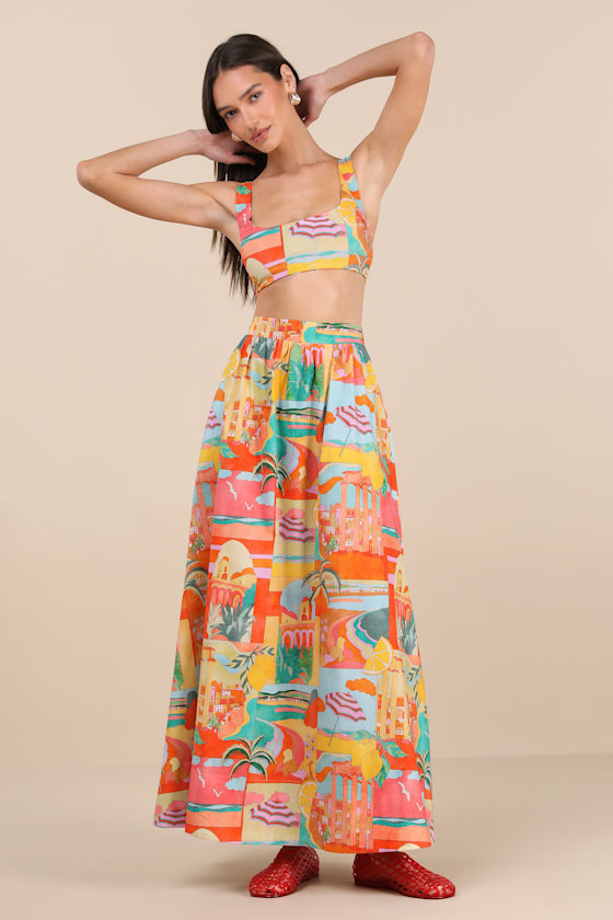 Show Me Your Mumu Pisa Multi Print High-rise Maxi Skirt In Yellow