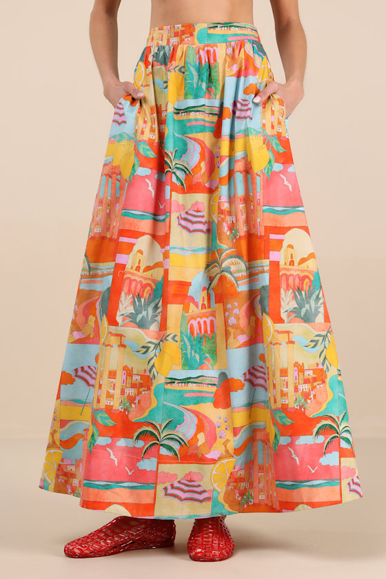 Show Me Your Mumu Pisa Multi Print High-rise Maxi Skirt In Yellow