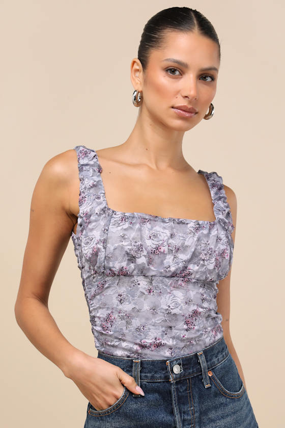 Lulus Brynlee Dusty Lilac Floral Lace Tank Top In Lilac