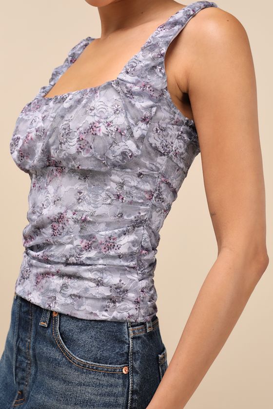 Lulus Brynlee Dusty Lilac Floral Lace Tank Top In Lilac