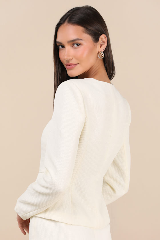 Lulus Hulda Ivory Textured Button-front Long Sleeve Blazer