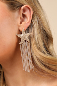 Nereus Gold Starfish Fringe Statement Earrings