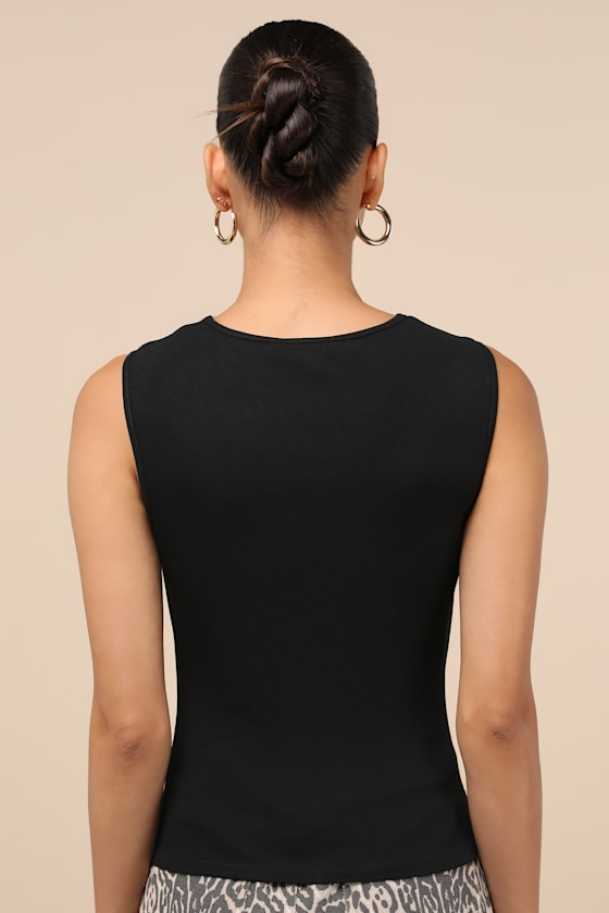 Lulus Corrine Black Mesh Cowl Tank Top