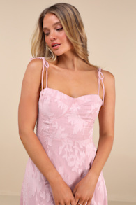 Loveliest Looks Blush Pink Floral Jacquard Tie-Strap Midi Dress 8