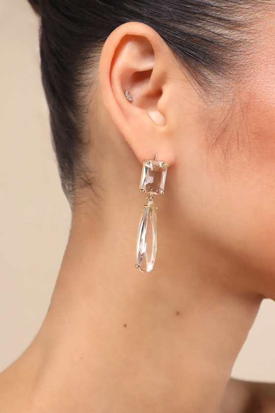 Clearly Glamorous Gold and Clear Drop Earrings 4