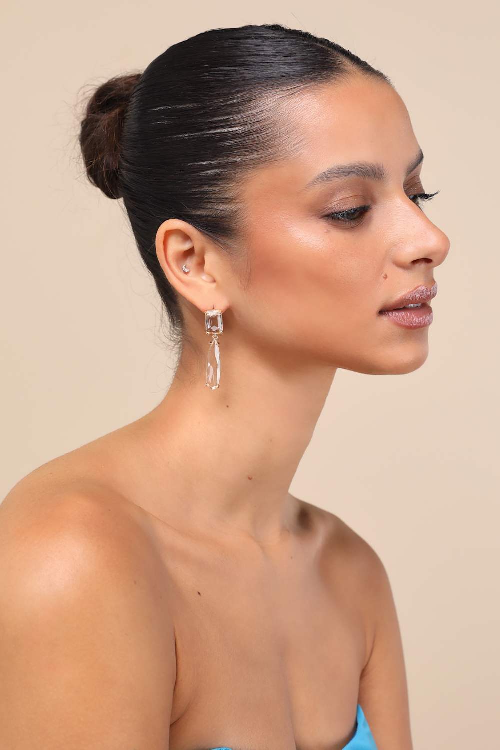 Clearly Glamorous Gold and Clear Drop Earrings