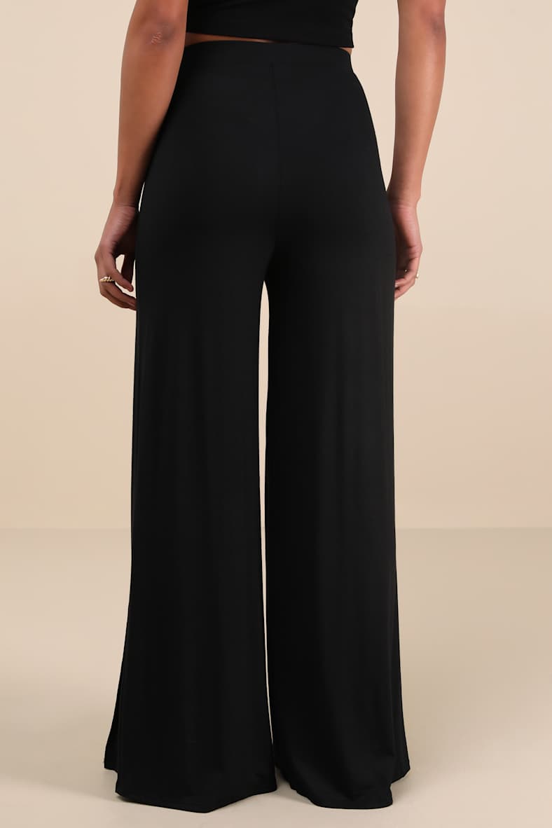 Knockout Black Knit Wide-Leg Slit-Front Pants