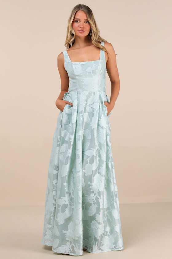 Lulus Perfected Aura Sage Jacquard Tie-back Maxi Dress With Pockets